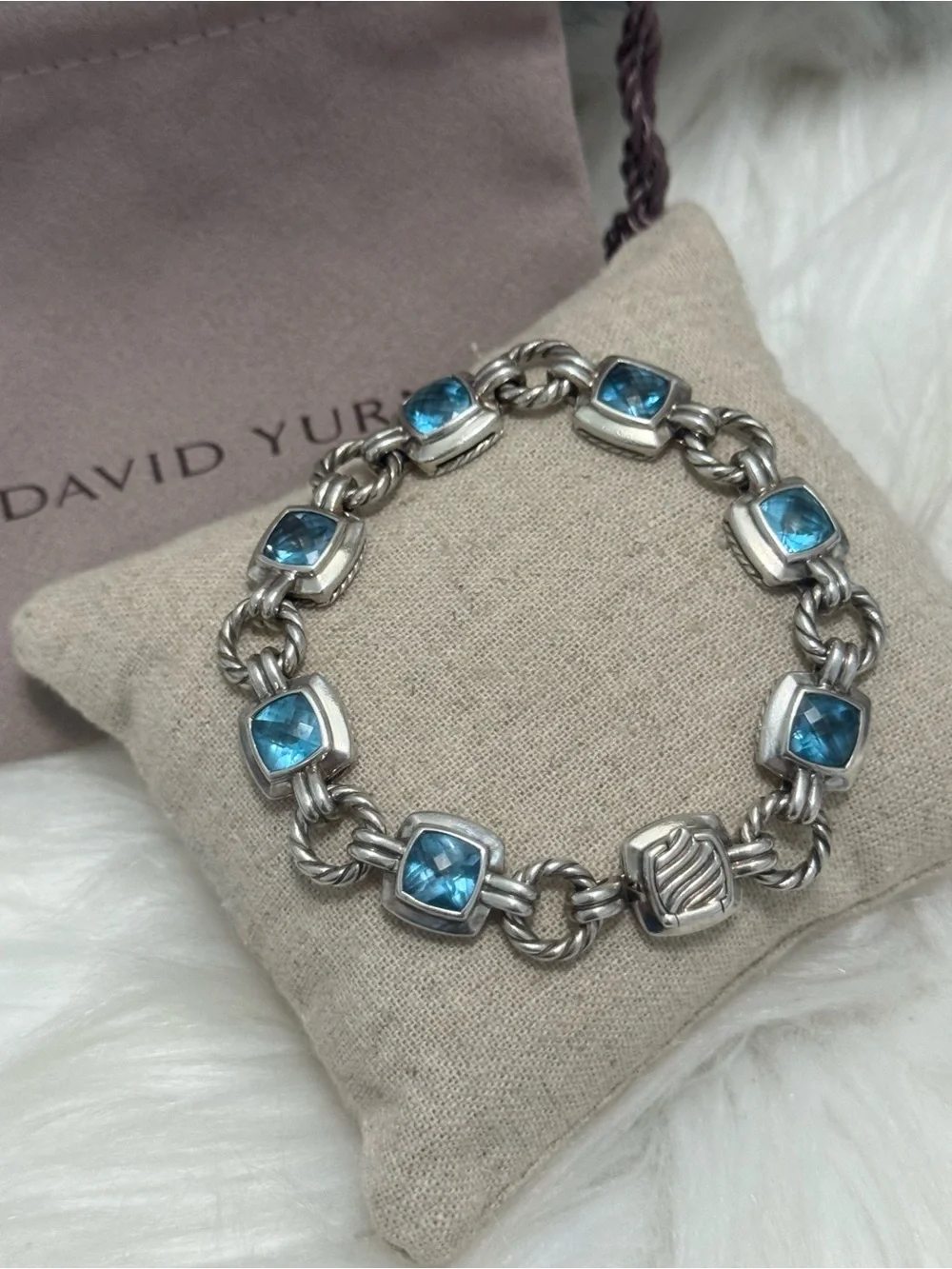 David Yurman .925 Blue Topaz Renaissance Chain Bracelet - Picture 6 of 10